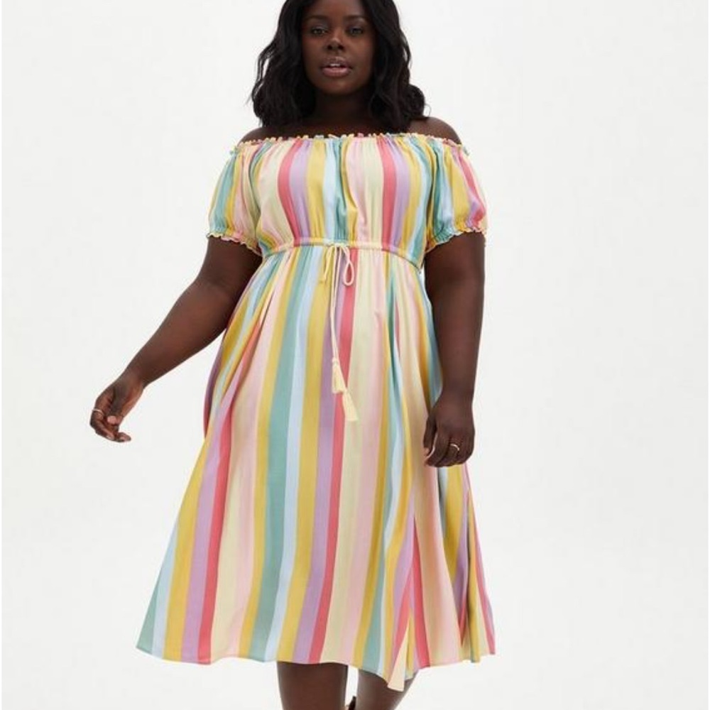 Torrid Midi Challis Off-Shoulder Dress